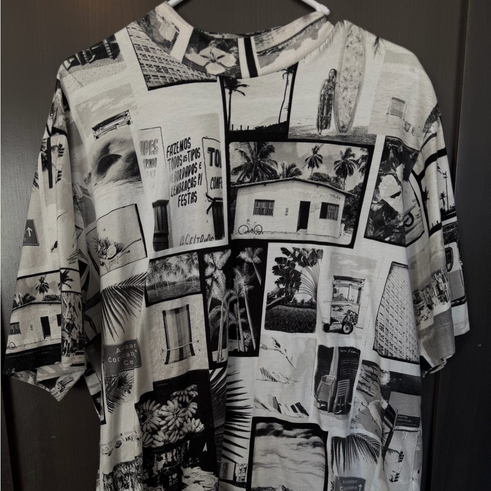 FARM Rio Black & White Photo-Collage Short Sleeve Shirt
